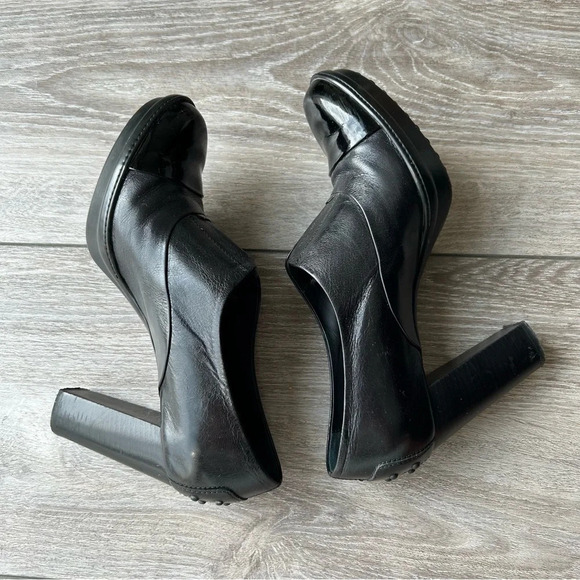 Tod’s Patent Smooth Mixed Leather Studded Block Heel Ankle Boots Made in Italy - Picture 8 of 13